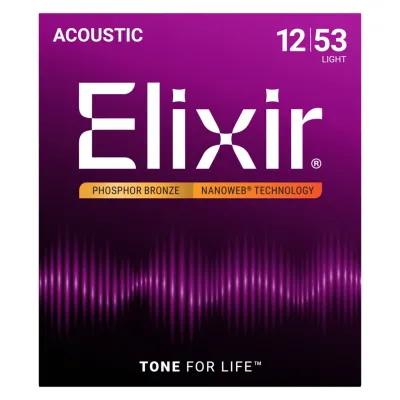 Dây sắt đàn Guitar Acoustic Elixir 16052 Nanoweb Phosphor Bronze Size 12-53 chính hãng USA