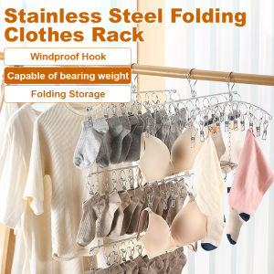 Stainless Steel Folding Drying Rack Multi Head Underwear Socks DryingStainless Steel Folding Clothes Drying Rack Multiple Clips For Underwear Socks Solid Drying Hanger Wardrobe Organizer Multi Head Laundry Sock Clips Holder