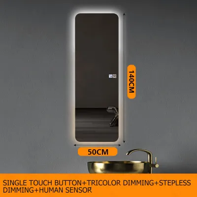 ZAM0T0 Full-length mirror with light modern smart LED dressing mirror Nordic style living room bedroom bathroom hotel dressing mirror one piece touch human body induction three-color light dimmable 140*50/120*30cm
