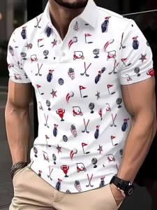 Jeans Fritz White Golf Elements Patriotic Print Polo Shirt For Men Short Sleeve Regular Fit Breathable Casual Summer Top COD Fast Delivery