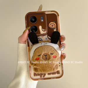 New Casing Redmi 13C A2 A1 POCO C65 X6 M5s 4G 5G Ins Cartoon Fashion Trend Strawberry Bear Labbu Kapybara Pooh Bear 3D Plush Doll Phone Case with Lanyard 2025
