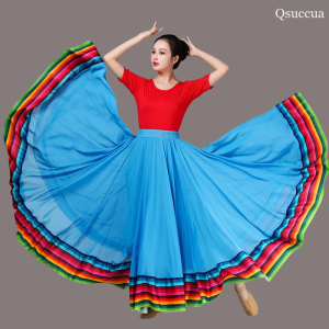720 Degrees Womens New Chiffon Square Dance Skirt Dance Performance Dress Long Skirt Ethnic Style Classical Dance Half Skirt Women