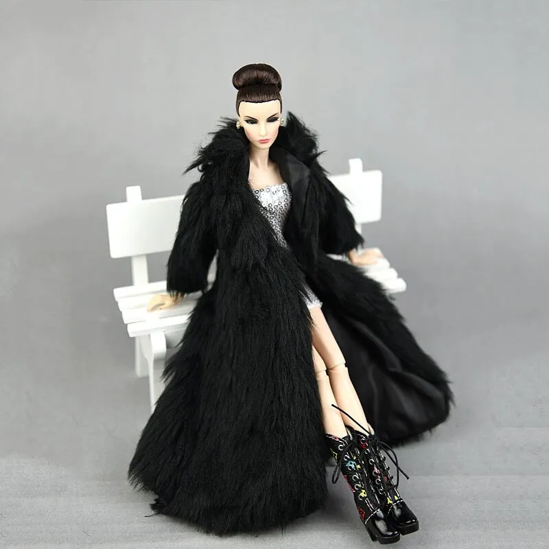Doll Accessories Set For Barbie Doll Parka Dresses Winter Super Long Fur  Coat Dress Fashion Clothes For 1/6 BJD Dolls