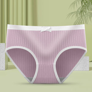 Womens underwear summer fashion Korean style pure cotton striped one-piece bow breathable push-up underwear