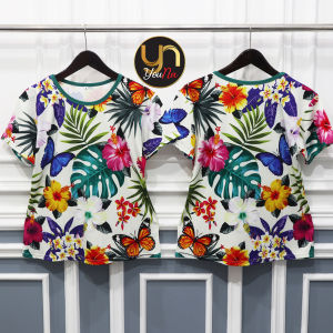 Atasan Kaos Wanita Gambar Bunga Janda Bolong