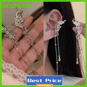bashijian 1 Cặp Đôi Đôi Đôi Đôi Cánh Thiên Thần Chất Lỏng Kim Loại Bướm Tassel Tai Cuff Không Xỏ Khuyên Tai Hợp Thời Trang Punk Thiết Kế Nữ Dài Tai Clip Đồ Trang Sức