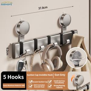 [SG Seller]Space aluminum suction cup invisible coat hook shelf foldable coat hook kitchen towel rack