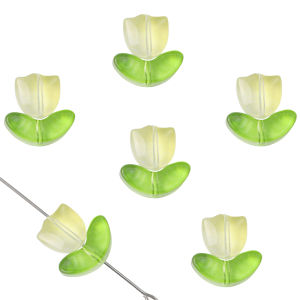10-20 Sets Gradient Colorful Tulip Flower Beads Leaves with Flowers Glass Spacer Beads For Jewelry Making DIY Bracelet Earrings Gifts Crafts Accessories