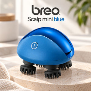Breo Scalp Mini Electric Scalp Massager 4-Head Deep Kneading Silicone Brush IPX7 Waterproof 3 Modes Cordless Rechargeable Head Body Massager