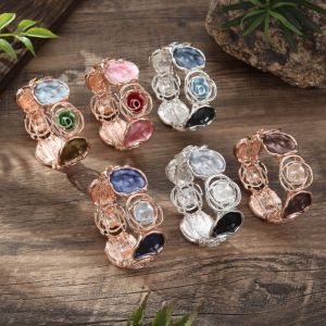 ARTMU Geometric Hollowing Out Colored Oil Rose Bracelet Elastic Buckle Enamel Womens Hand Bracelet Bangle on Hand Chinese Elastic Flower Bangle Gifts for Women Girl