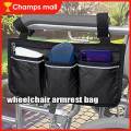 Black Wheelchair Side Pouch Portable Armrest Pouch 3 Pockets Wheelchair Side Bag For Wheelchair. 