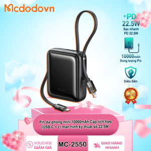 Pin Dự Phòng Mini Mcdodo MC-2550 10000mAh – Cáp Tích Hợp USB-C + L Màn Hình LED Sạc Nhanh 22.5W