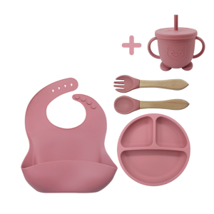 ชุดอาหารเด็กซิลิโคน 8 ชิ้น ช้อนส้อมเด็กซิลิโคน ช้อน เอี๊ยม ชุดอาหารซิลิโคน