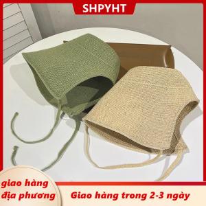[COD] SHPYHT Giao hàng địa phương Lanh rơm Regency bonnets mũ cho phụ nữ Sun hat Bow bãi biển cap lớn rộng vành cloche hat chapeau Femme ren lên ngoài trời mùa hè
