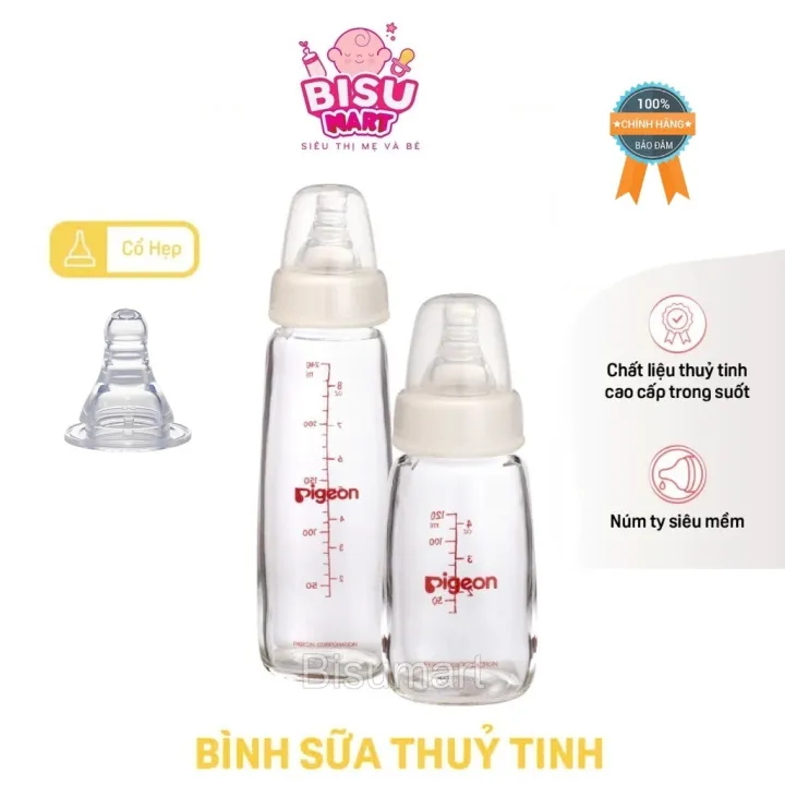 Bình Sữa Thủy Tinh Cổ Hẹp Pigeon cho bé 120ml 240ml