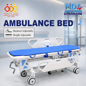 [MDA Approved] Hospital Nursing Ambulance Bed Stretcher + Mattress + Infusion IV Pole Stand