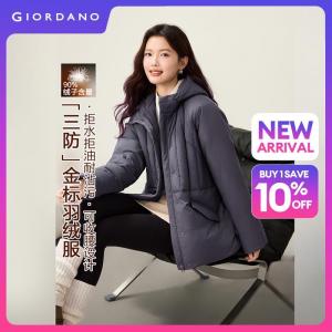 GIORDANO Women Down Jackets Triple-Protection Cinch Waist Down Jackets Warm Fashionable Casual Hooded Down Jackets 05376709