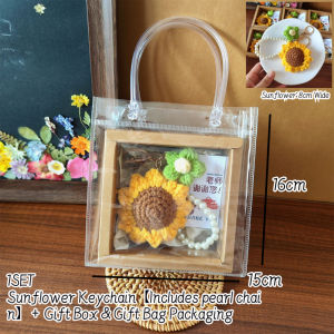 Handmade Crochet Sunflower Keychain with Gift Box Cute Flower Bag Charm Gift for Friends Teacher Family