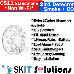 【SKIT SG】2in1 Combination Smoke and Carbon Monoxide Detector with 10 Year Battery for Home CS11 Standalone CS11W Wi-Fi Mobile App Connected Smoke CO Alarm With Push Notification Smart Life Tuya Wifi CO+Smoke Detector Gas Fire Alarm & Detectors Sound