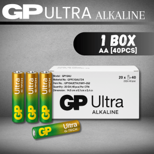 Bateri GP Ultra Alkaline AA & AAA | GP Alkaline Battery [1Box-40Pcs] - Long Lasting & Leak Resistant