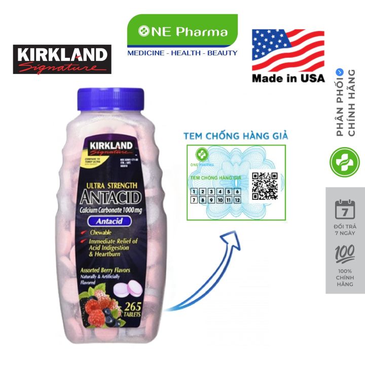 Viên nhai chống đầy hơi Kirkland Signature Ultra Strength Antacid Calcium 1000mg 265 viên