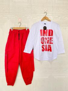 Setelan  wanita kaos jumbo merah putih // setcel kaos kemerdekaan republik indonesia