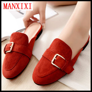 MANXIXI Brand Korean Version Flat Slippers Mules Sandals Big Size Slip On Beautiful Shoes For Women (32-44 Size)