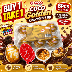 【BUY 1 TAKE 1】COCO Golden Chocolate Egg 15g x 6pcs | Cookies with Surprise Toy