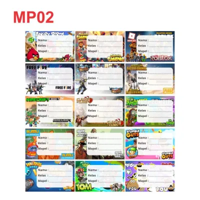Set Stiker Nama Siswa Tema Kartun dan Superhero - 15 Pcs Label Pelajaran Sekolah Warna-warni
