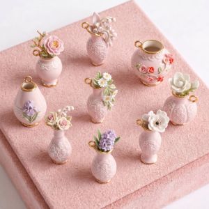 French pink mini vase pendant pendant iris peony bellflower flower porcelain vase DIY jewelry color retention h2609