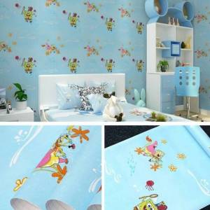 Wallpaper Dinding +/-8m +/-4.5m 1m Sticker Sponge Bob Kamar Tidur Tembok Ruang Tamu Stiker Dinding