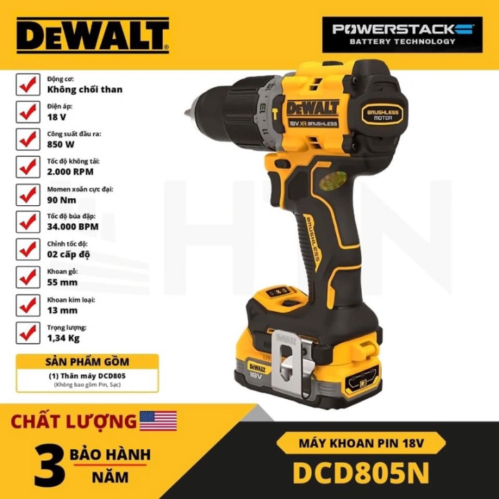 Máy khoan động lực dùng pin 20V DeWalt DCD805N-B1 (Chưa Pin & Sạc ...