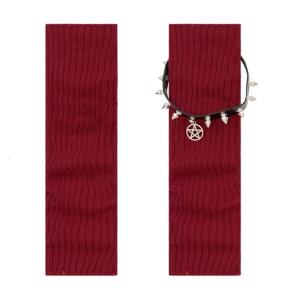 Gothic Punk Ribbed Knit Leg Warmers Sleeve with Star Rivets Leather Belt Motorcycle Boot Covers Calf Socks for Women