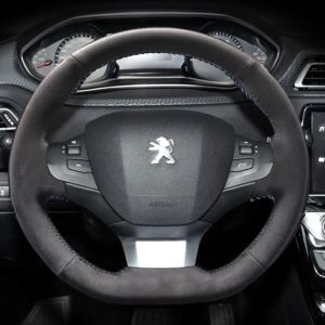 Kaly For Peugeot 308 2014-2020 Hand Stitched Charcoal grey suede Car Steering Wheel Cover 5B8Q6