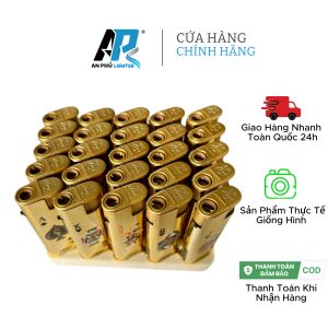 [ Bộ 5 Cái ] Hộp Quẹt Khò Tia F5 - Vỏ Nhôm Vàng Bóng - In hình bài tây