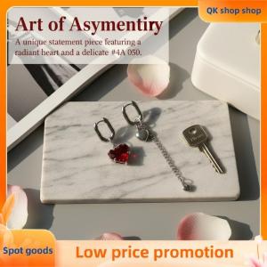 ✨QK shop✨ Fashion Heart Shaped Zircon Long Ear Buckle Earrings Asymmetrical Minimalist Piece For Women Suitable For Weddings And Events