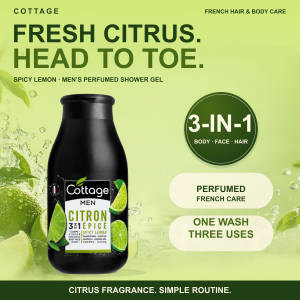 French Cottage Men Spicy Lemon 3-in-1 Perfumed Shower Gel 250ml | Refreshing Cleanse | Hair Face Body | SG Ready Stock