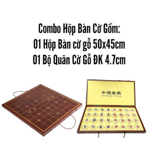 Combo Cờ Tướng Mẫu Quân Cờ Gỗ Khắc Viền Kèm Hộp Bàn Cờ Gấp Gọn [BDV+HBC]