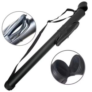 Black Leather 1/2 Pool Sport Billiard Cue case Billiards Pool Cue Tube Carrying Case PU Hard Billiard Case Adjustable Shoulder Strap Cue Storage Bag