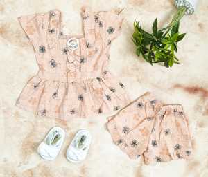 Setelan Anak Bayi Perempuan / Baju Anak Bayi Bahan Katun Rayon Viscose Motif Bunga Grace Estimasi Usia 0-9 Bulan