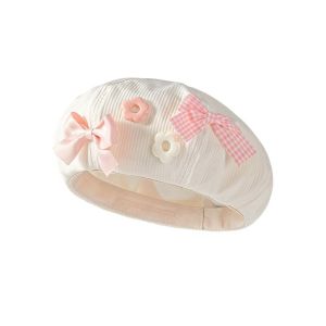 OMQAIO Màu trơn Mũ nồi hoa nơ Y2K Bông Mũ bát giác Dễ thương Nhật Bản Mũ họa sĩ Nữ