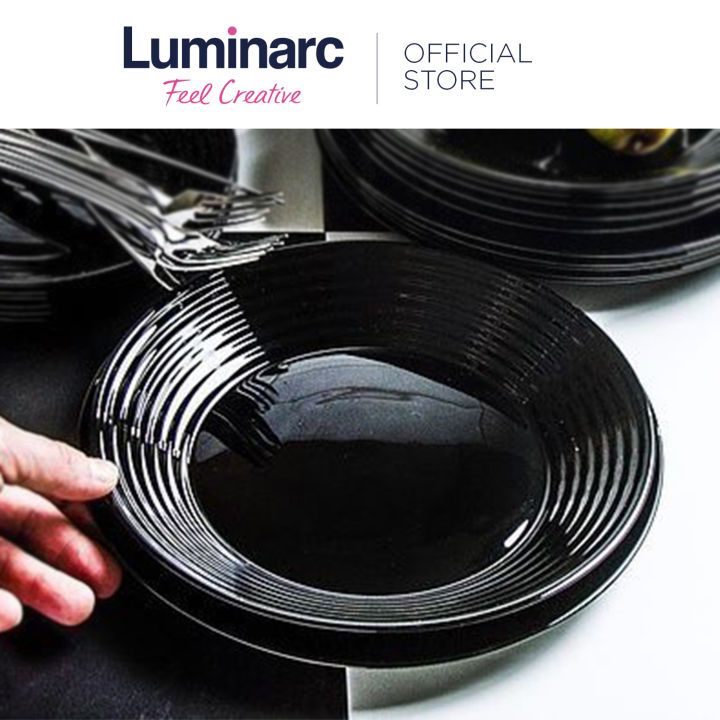 Luminarc Harena Noir 6pc 25cm Black Dinner Plates Set Tempered
