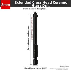 NALANILI Cross Tip Tile Drill Bit Hex Shank Four Edge Design Concrete Hole Cutter Sharp Cutting Hard Alloy Tip Four Cutting Edges Bit Tile Drilling