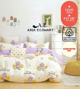 100% COTTON 1200TC 5in1 High Quality Fitted Bedsheet With Comforter Queen/King