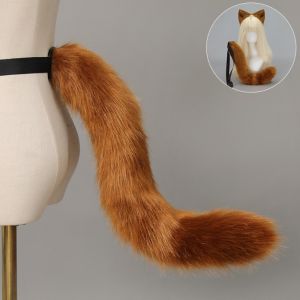 OKDEALS Plush Cat Ear Headband Handmade Realistic Furry Cat Tail Set Lolita Animal Ears Hair Band Party Props