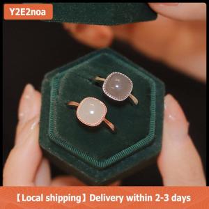 【Local shipping】 Vintage Artificial Jade Square Ring Autumn Winter Chinese Style Crystal Geometric Finger Ring For Women Fashion Jewelry