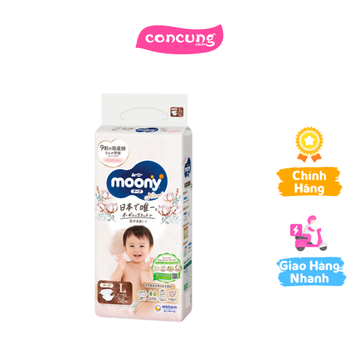 Tã dán Moony Natural (L, 38 miếng)