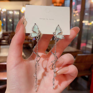 Shiny Butterfly Hairbands Rhinestone Crystal Long Tassel Chain Headband Fashion Women Pearl Headwear Hair Hoop