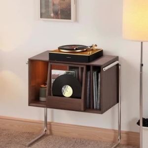 ⚡Nordic Style Living Room Display Cabinet Light Luxury CD Rack Sofa Side Cabinets Bedroom Solid Wood Bookcase Iron Bedside Table