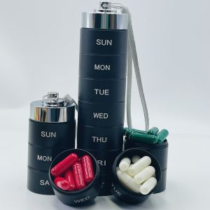 Metal Pill Organizer Weekly Stackable Waterproof Travel Pill Box Large Aluminum Alloy Pill Case Container BPA Free 7 Day Daily Medicine Organizer for VitaminEasy carry